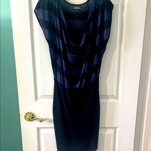 Express Women's Black and Blue Striped Dress. Size S